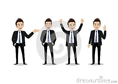 Businessman cartoon character, set of four poses vector illustration Vector Illustration