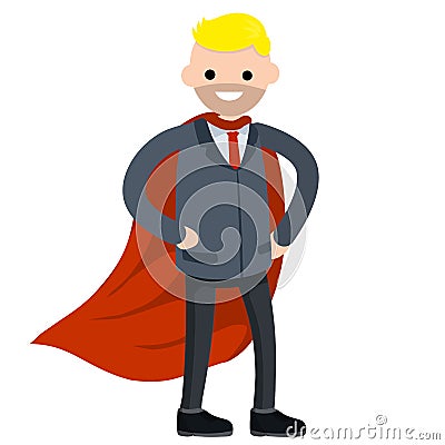 Businessman. Cartoon flat illustration. Superhero in red cloak Vector Illustration