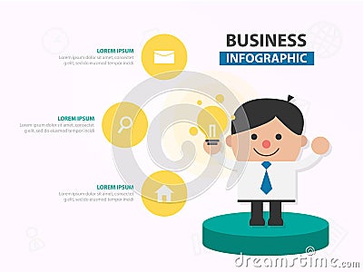 Businessman cartoon show his ideas infographic template design f Vector Illustration