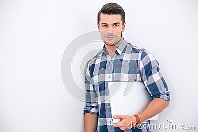 Businessman in casual cloth holding laptop Stock Photo