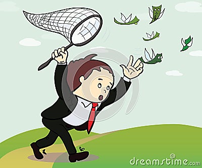 Businessman catch a money illustration. Manager Vector Illustration