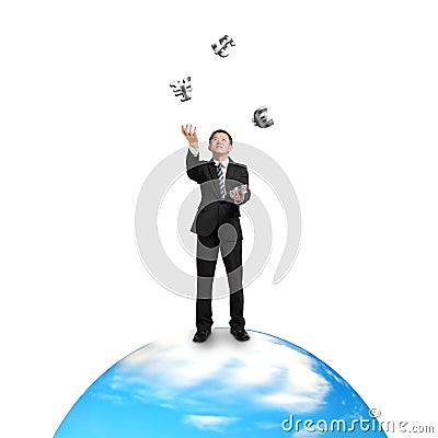 Businessman catch and throw money on ball Stock Photo