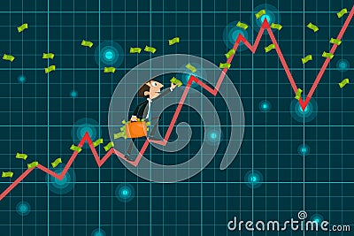 Businessman catching money climbing upward Graph Vector Illustration