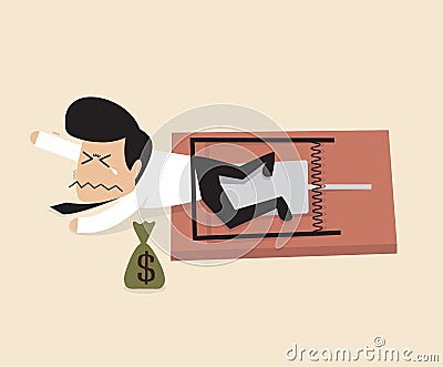 Businessman is caught by a mouse trap Stock Photo