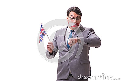 The businessman in censorship concept isolated on white Stock Photo