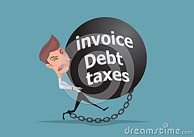 Businessman chain bound leg debt ,invioce and taxes concept business man holding stone ball illustrator. Vector Illustration