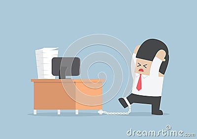 Businessman chained to the desk Vector Illustration