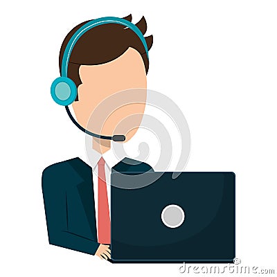 Businessman character avatar operator call center icon Vector Illustration