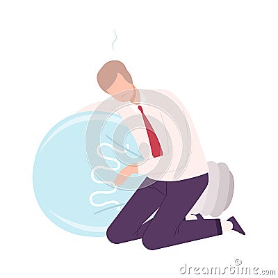 Businessman Character Having No Idea, Depressed Unsuccessful Person Feeling Stress, Business Fail Flat Vector Vector Illustration