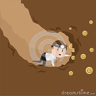 Businessman character mining bitcoins Vector Illustration
