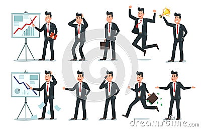 Businessman character. Office employee workers, tired finance worker and business characters cartoon vector illustration Vector Illustration