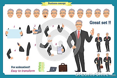 Businessman character. Man in business suit. Vector Illustration