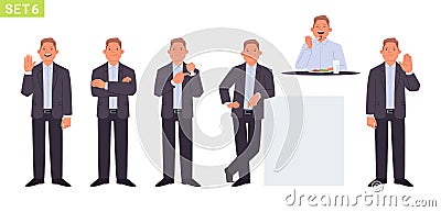Businessman character set. Man manager in various poses and situations. Person greeting gesture Cartoon Illustration