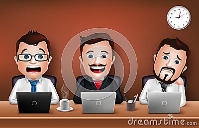 Businessman Character Working on Office Desk Table Vector Illustration