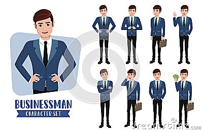 Businessman characters vector set. Business man character professional office head manager. Vector Illustration