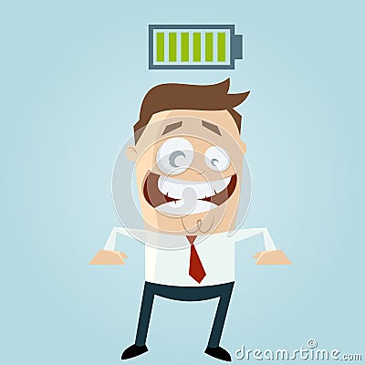 Businessman with charged battery over his head Vector Illustration