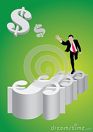 Businessman chasing dollar Vector Illustration