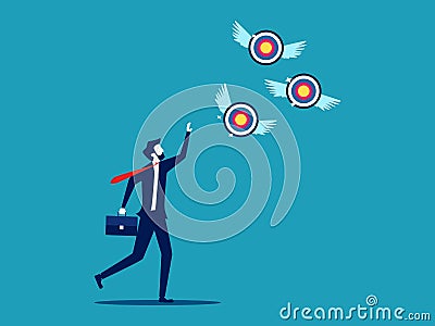 Businessman chasing a target flying away from him. Failing goals and finding goals. business concept Vector Illustration