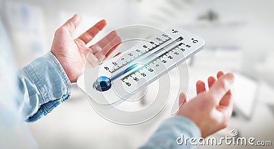 Businessman checking the temperature drop 3D rendering Stock Photo