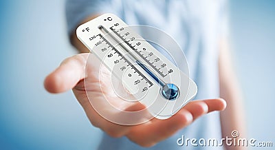 Businessman checking the temperature drop 3D rendering Stock Photo