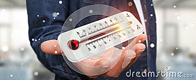 Businessman checking the temperature rise 3D rendering Stock Photo