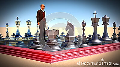 Businessman with chess board. Brainstorming concept 3d rendering Stock Photo