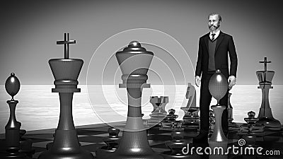 Businessman with chess board. Brainstorming concept 3d rendering Stock Photo