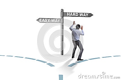 The businessman choosing between hard and easy way Stock Photo