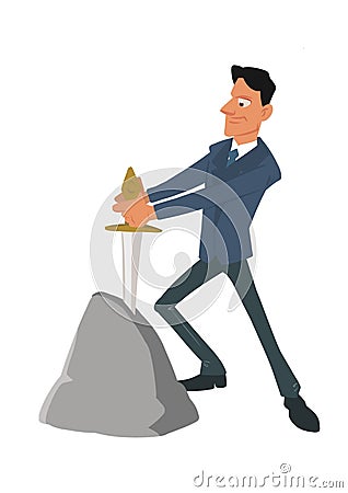 Businessman chosen fate sword stone cartoon Cartoon Illustration