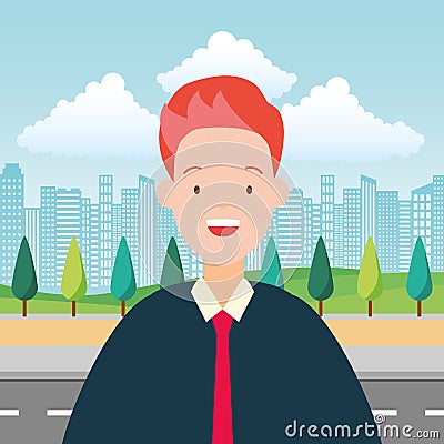 businessman city street Cartoon Illustration