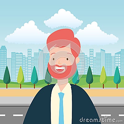 businessman city street Cartoon Illustration