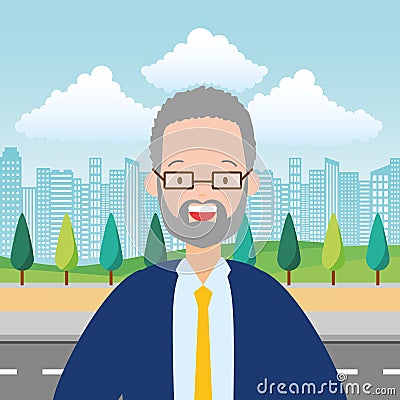 businessman city street Cartoon Illustration