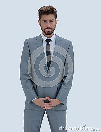 Businessman clasped his hands isolated on white background Stock Photo