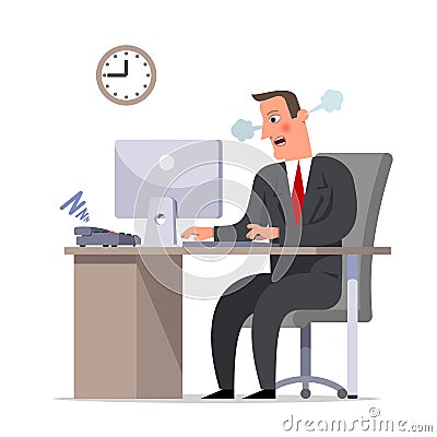 Businessman or the clerk is doing urgent work, the deadline is a Vector Illustration