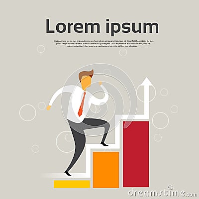 Businessman Climb Financial Bar Graph Business Man Growth Chart Vector Illustration