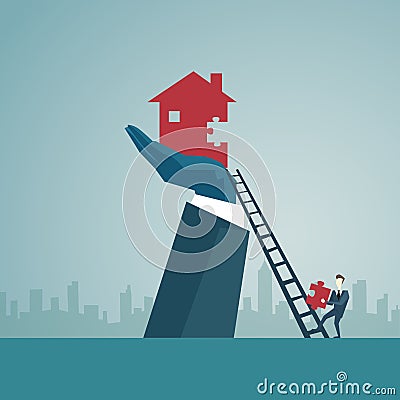 Businessman Climb Up Ladder Stairs To Build House, Business Man Finance Success Concept Vector Illustration
