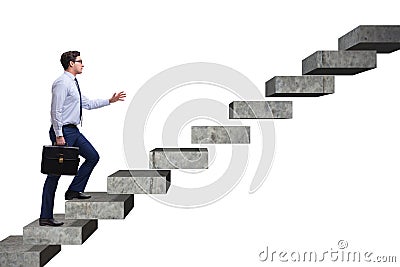 The businessman climbing career ladder in business concept Stock Photo