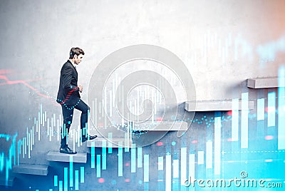 Businessman climbing career ladder, graph Stock Photo