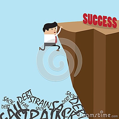 Businessman in climbing the cliff to success choice or failure Vector Illustration