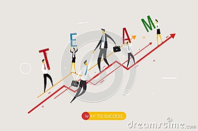 Businessman climbing graph, help. Vector Illustration