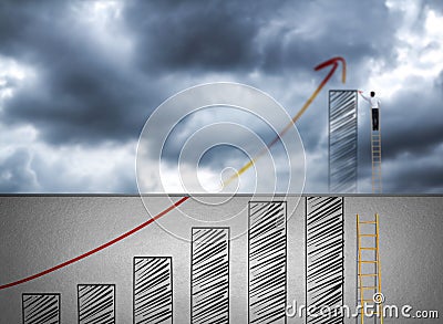 Businessman climbing ladder drawing growth chart on cloud Stock Photo