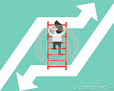 Businessman climbing ladder moving from falling arrow to rising Vector Illustration