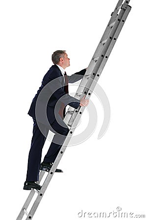 Businessman climbing ladder side view Stock Photo