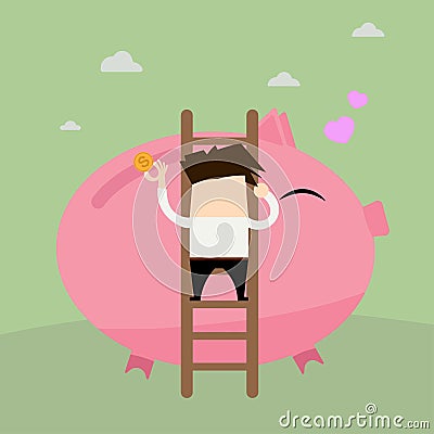 Businessman climbing stairs and dropping gold coins Vector Illustration