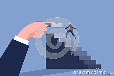 Hand adding up stairs at the top as a businessman climbs up Vector Illustration