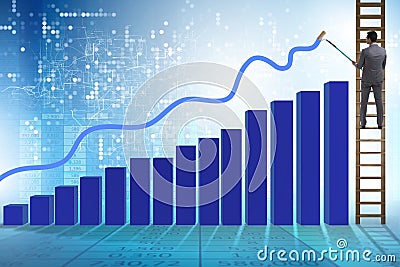 The businessman climbing towards growth in statistics Stock Photo