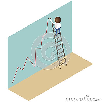 Businessman climbs ladder write graph Vector Illustration