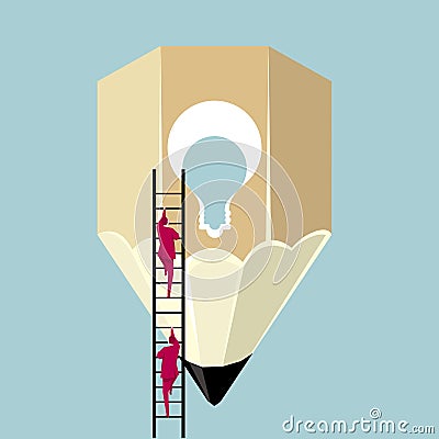 Businessman climbs the pencil from the ladder. Vector Illustration