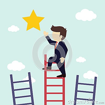 Businessman climbs the stairs to get a star. Vector illustration Vector Illustration