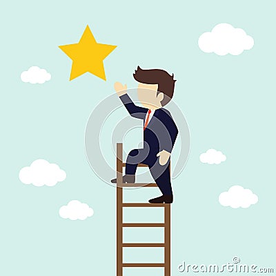 Businessman climbs the stairs to get a star. Vector illustration Vector Illustration